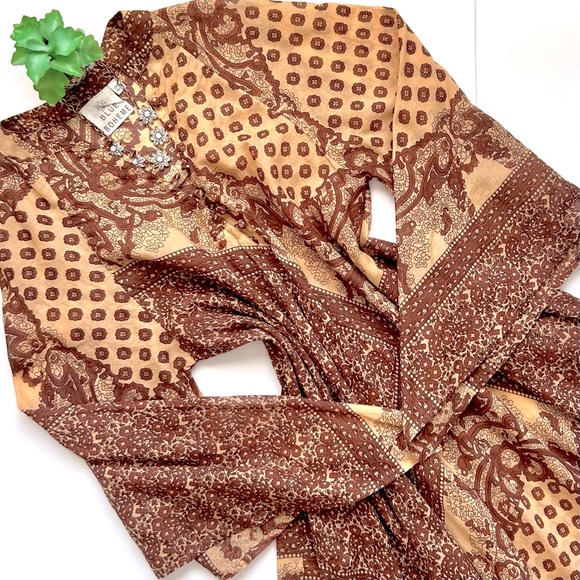 Blue Boheme Boho Audrey Caftan Kaftan Maxi Dress Brown Tan Angel Sleeve O / S - Picture 1 of 12